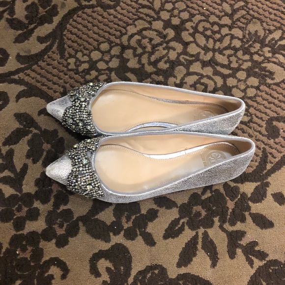 Tory Burch NIB Esme Jeweled Gray Flats 7.5M - Picture 9 of 16